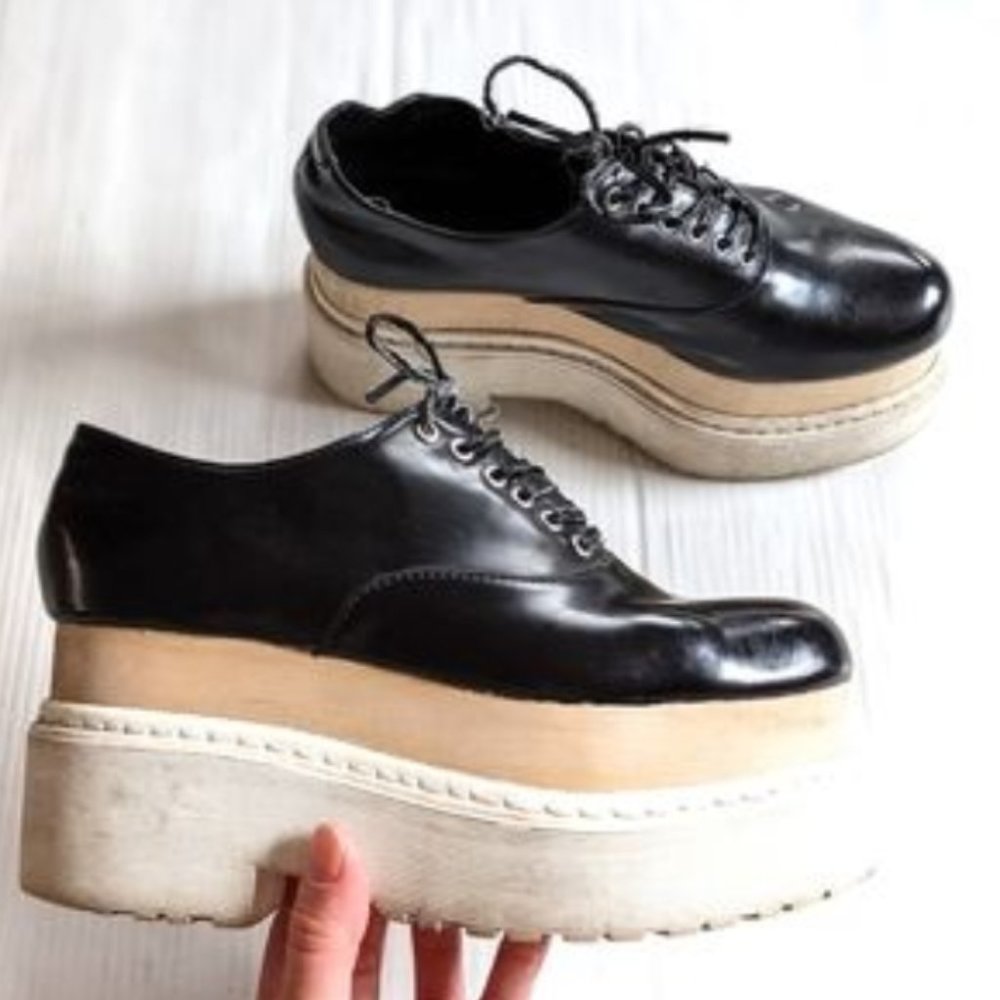 JEFFREY CAMPBELL Rockwood black leather super chunky platform oxford loafers